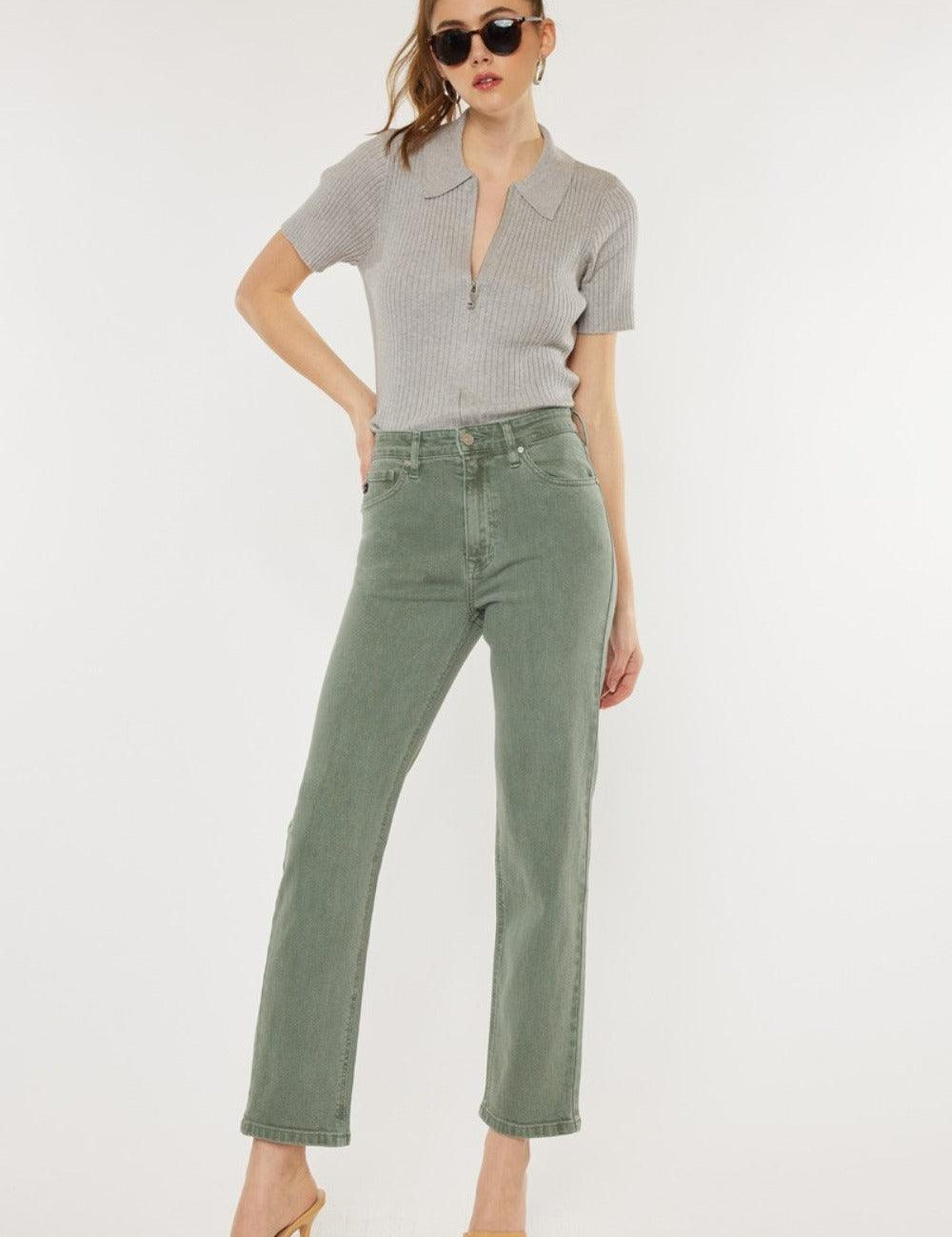 Olive Kancan Ultra High Rise Straight Jeans | Jeans Daverri Fashions