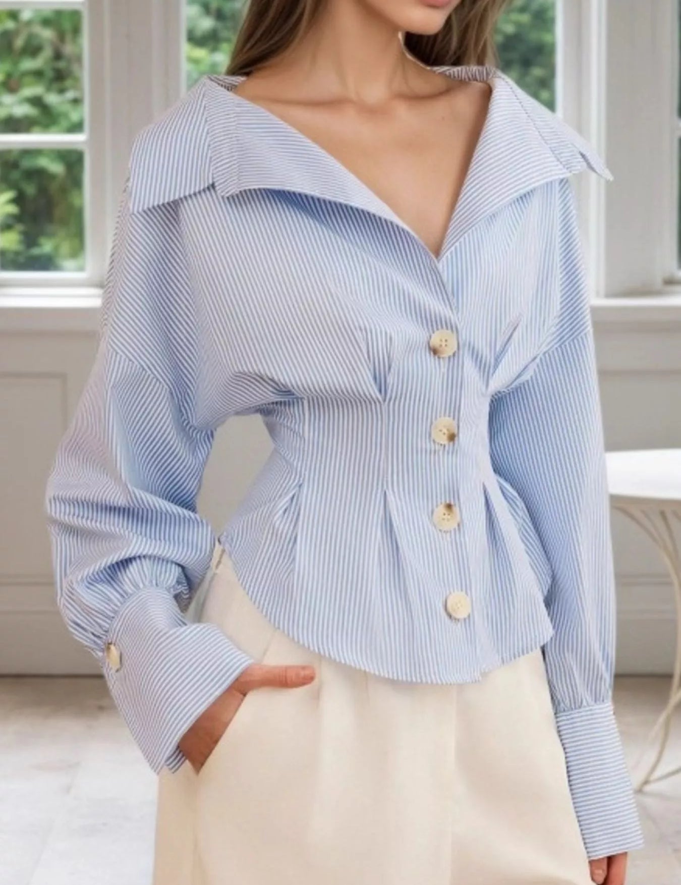Stripe Striped Button-Up Long Sleeve Shirt | Daverri Fashions