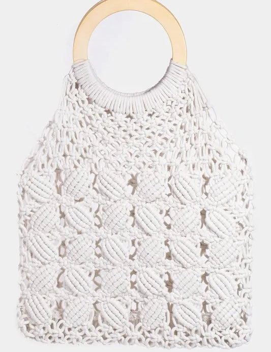 IV One Size Fame Boho Braided Wooden Top Handle Bag | Handbags Daverri Fashions