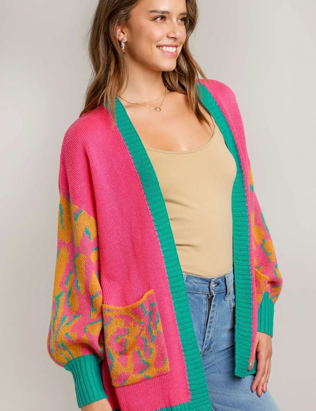 Umgee Animal Print Open Front Sweater Cardigan | Sweaters Daverri Fashions