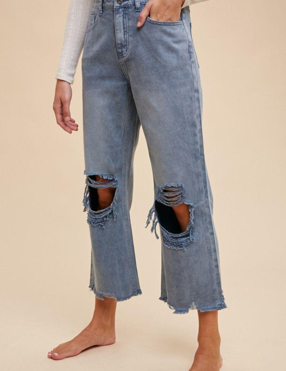 Annie Wear Distressed Raw Hem Jeans | Jeans Daverri Fashions