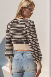 Double Take Full Size Striped Bow Decor Cropped Cardigan | Cardigans Daverri Fashions