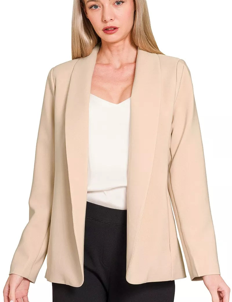 LT MOCHA Zenana Woven Long Sleeve Blazer With Lining | Daverri Fashions