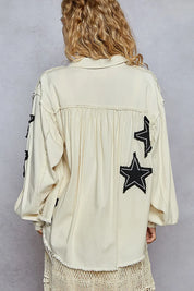 POL Star Patch Raw Hem Button Up Denim Jacket | Denim Jackets Daverri Fashions