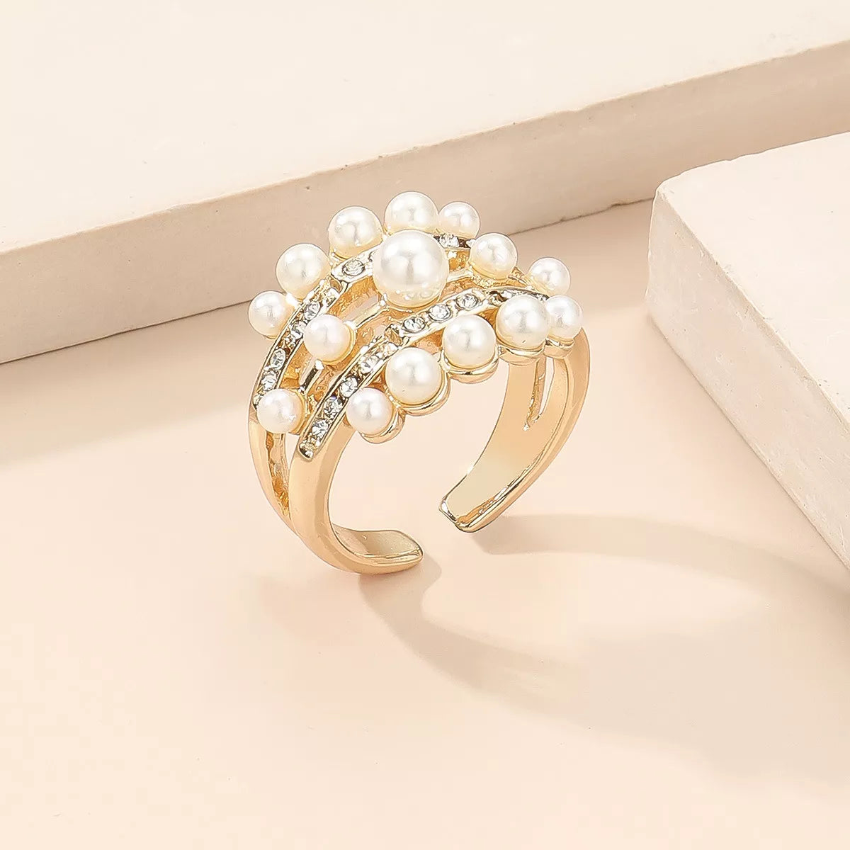 Pearl 18K Gold-Plated Open Ring | Rings Daverri Fashions