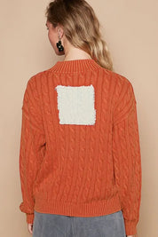 POL Cable-Knit Peace Patch Dropped Shoulder Sweater | Daverri Fashions