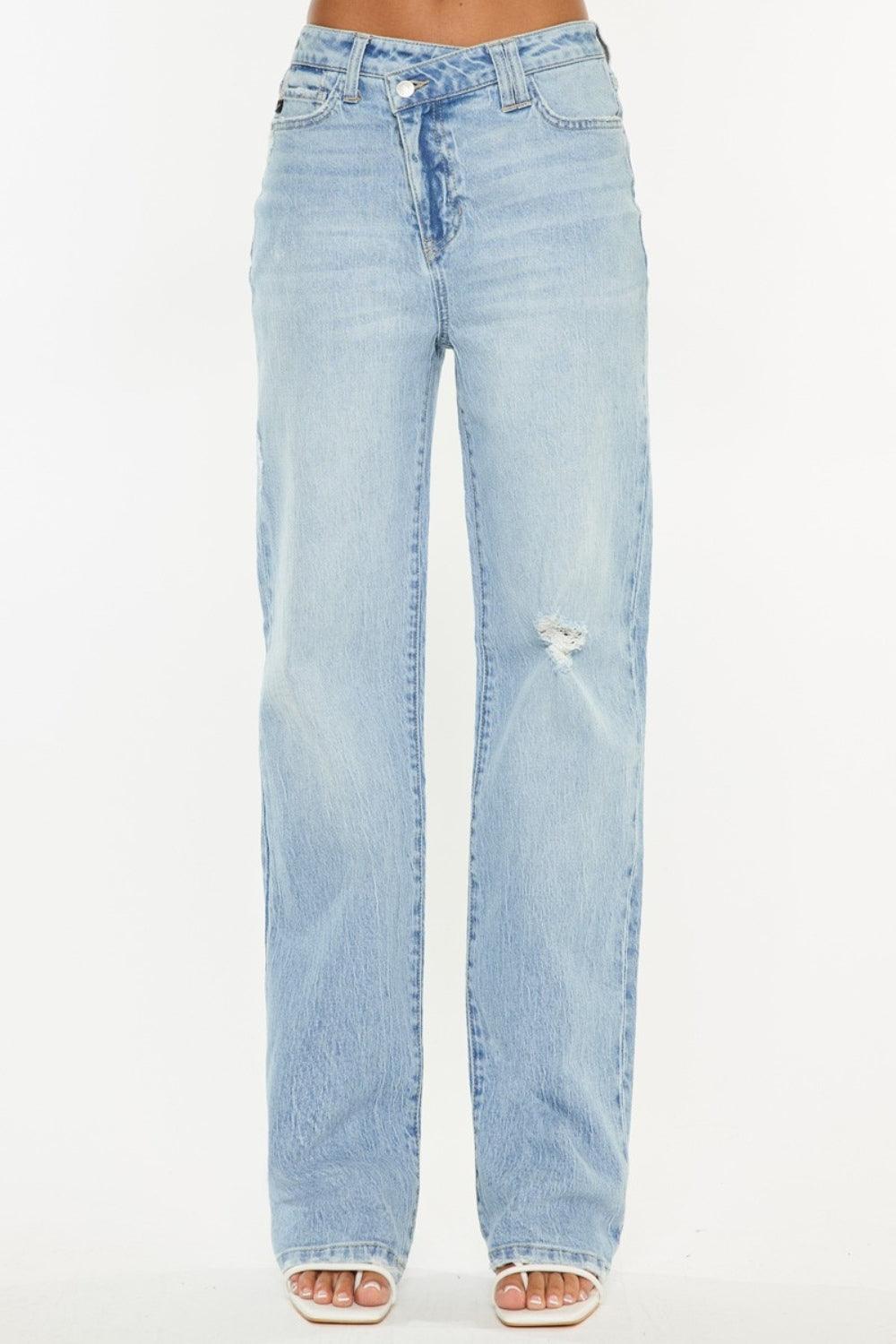 Kancan Distressed High Waist Straight Jeans | Daverri Fashions
