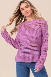 BiBi Openwork Long Sleeve Knit Top | Sweaters Daverri Fashions