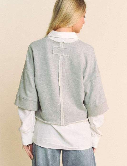 Davi & Dani Faux Layered French Terry Contrast Top | Tops Daverri Fashions