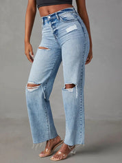 Distressed Straight Leg Jeans with Pockets | Jeans Daverri Fashions