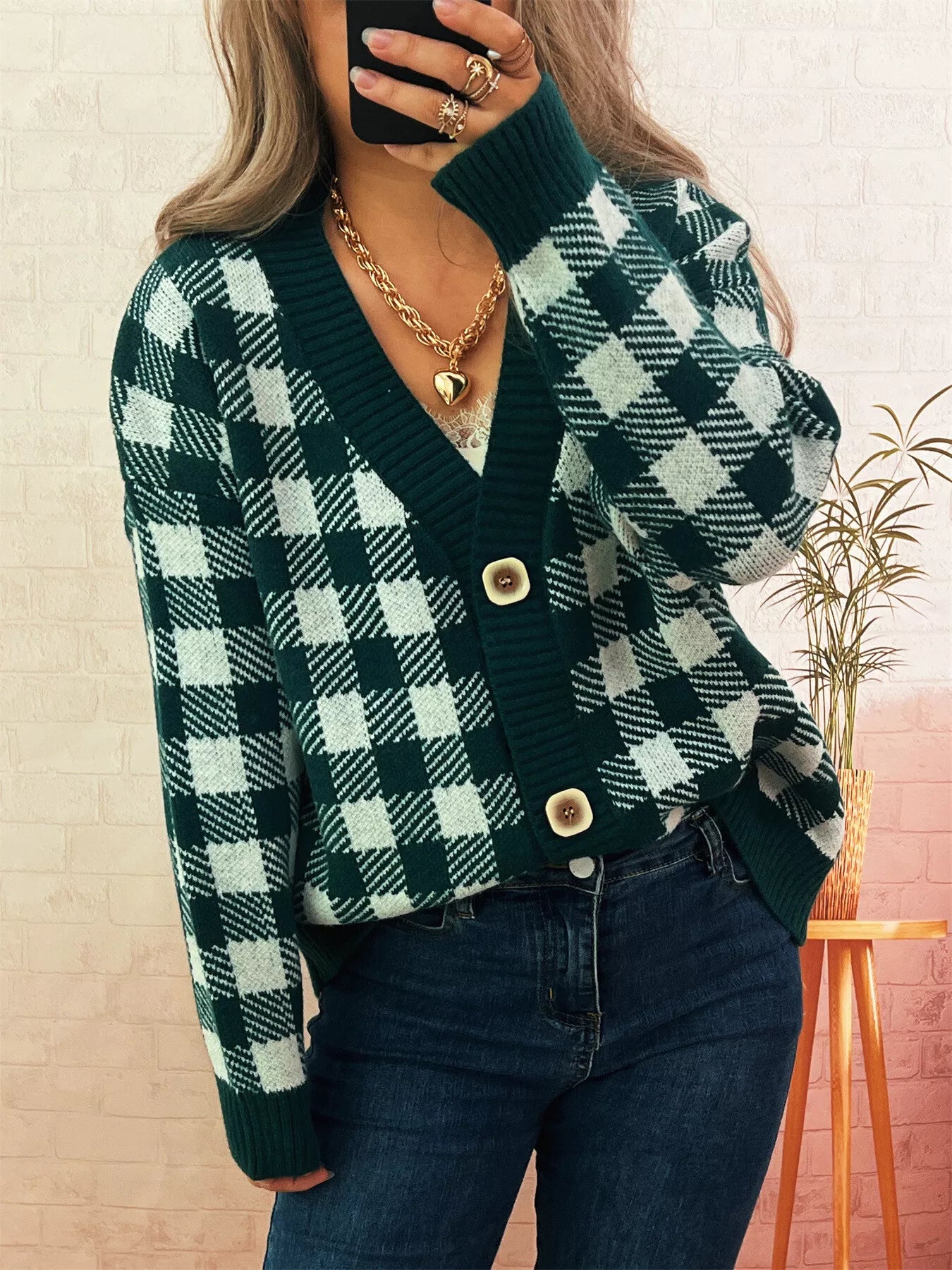 Plaid Button-Down Cardigan | Cardigans Daverri Fashions