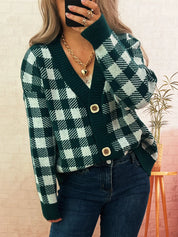 Plaid Button-Down Cardigan | Cardigans Daverri Fashions