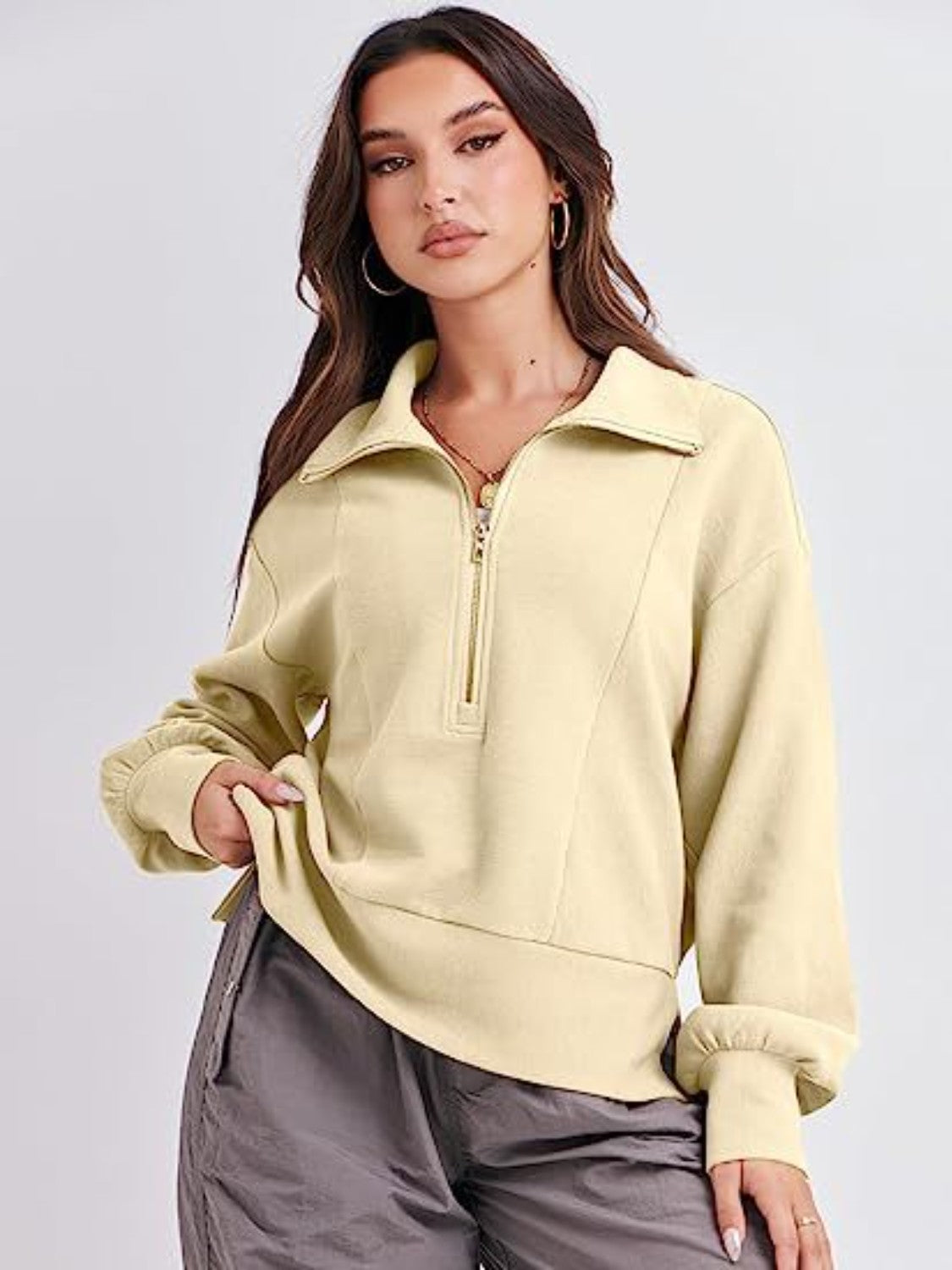 Half Zip Up Collared Sweatshirt | Sweatshirts Daverri Fashions