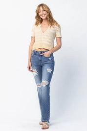 Judy Blue Full Size Mid Rise Destroy Straight Jeans Plus Size | Jeans Daverri Fashions