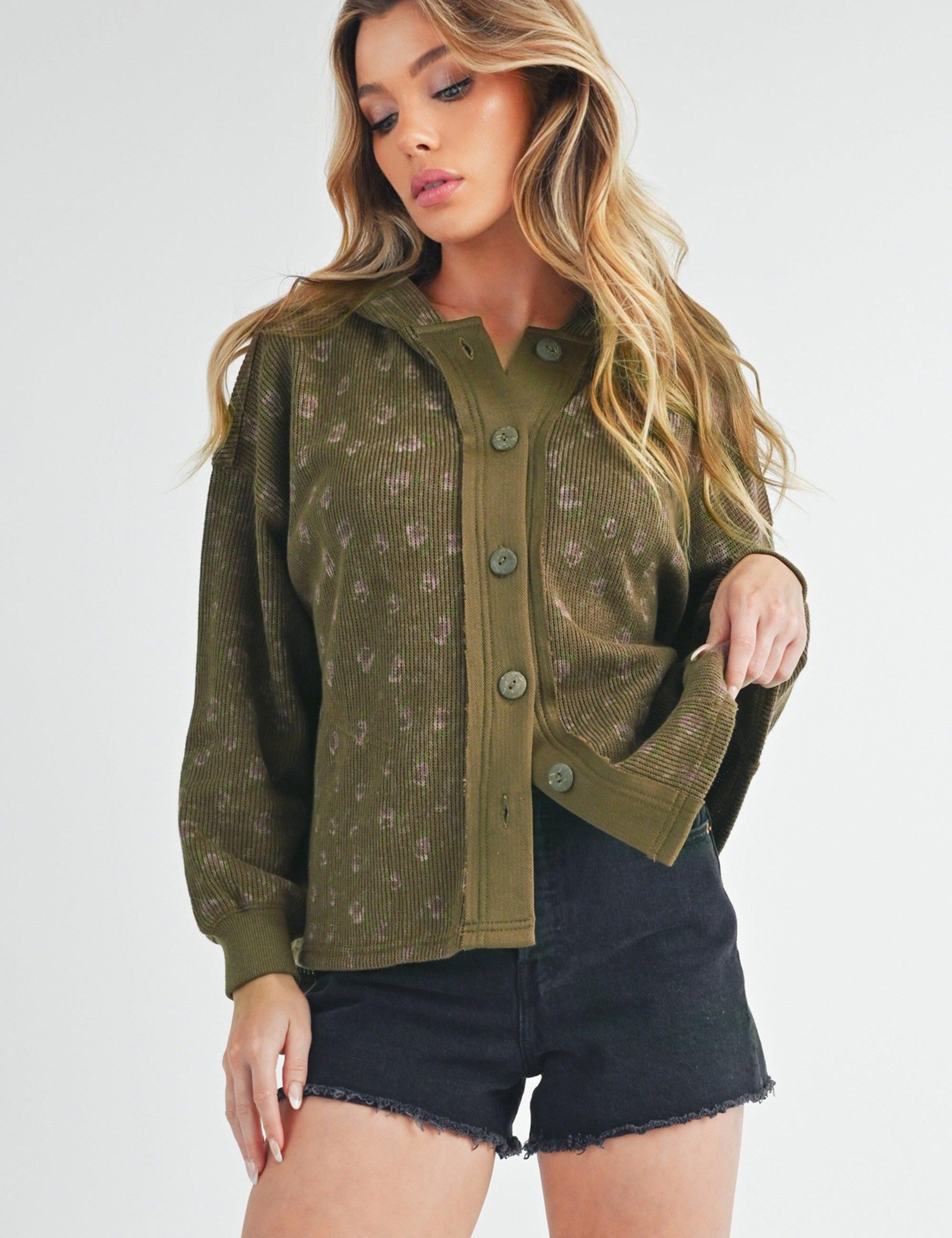 Olive Aemi + Co Floral Button Up Hooded Jacket | Jackets Daverri Fashions
