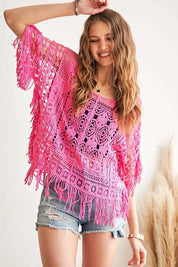 ADORA Fringe Hem Crochet Top | Tops Daverri Fashions