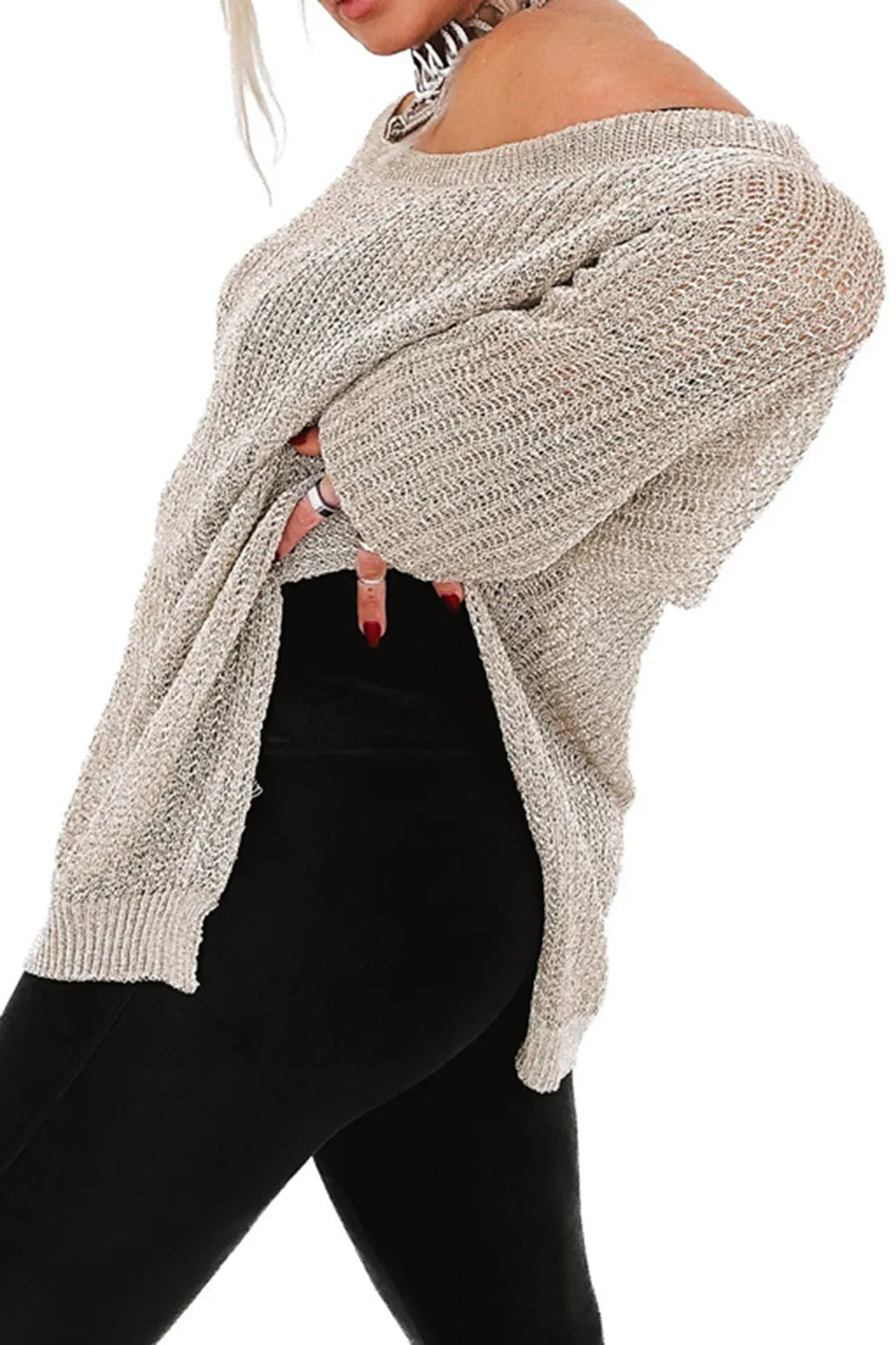 Side Slit Long Sleeve Knit Cover Up | Cover-Ups Daverri Fashions