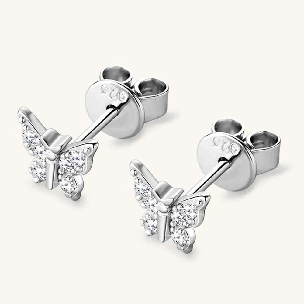 Moissanite 925 Sterling Silver Butterfly Stud Earrings | Sterling Silver Earrings Daverri Fashions