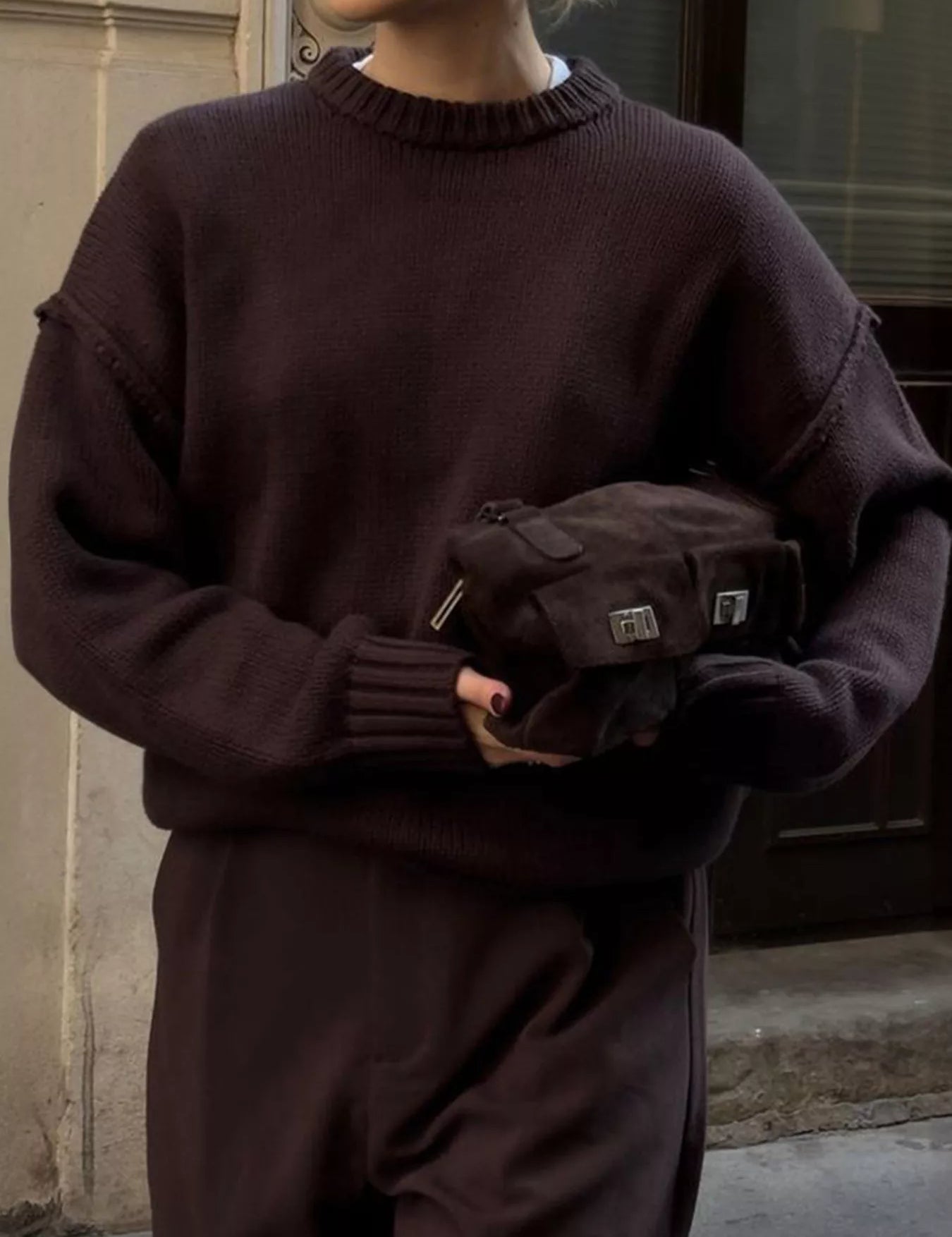 Round Neck Dropped Shoulder Sweater | Daverri Fashions