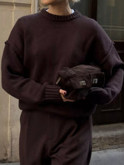 Round Neck Dropped Shoulder Sweater | Daverri Fashions