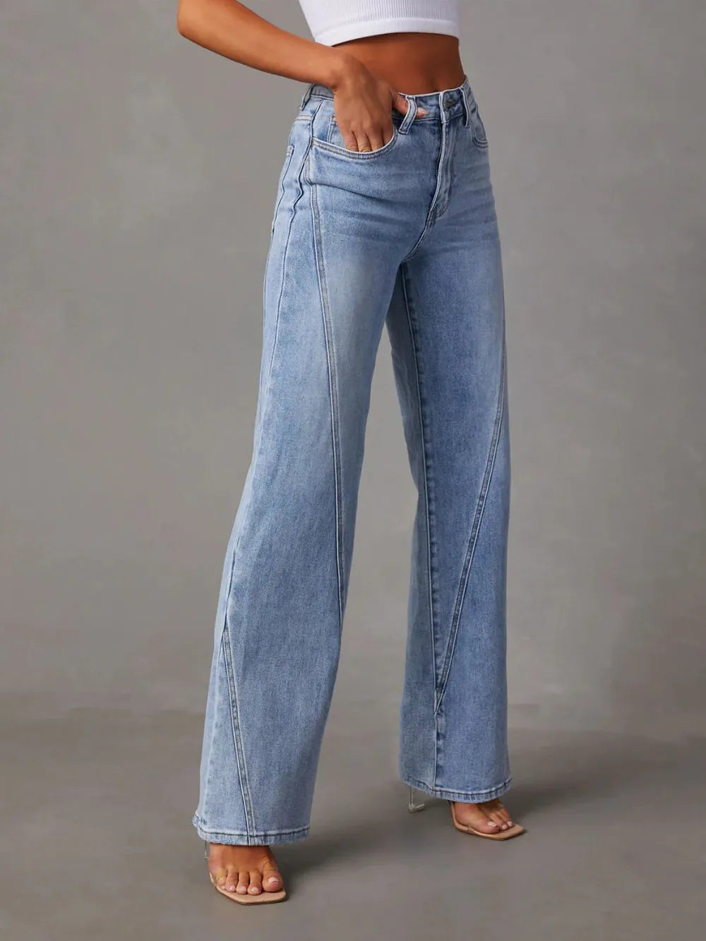High Waist Straight Jeans with Pockets | Jeans Daverri Fashions