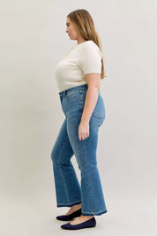 Judy Blue Full Size Mid Rise Slim Bootcut Tummy Control Release Hem Jeans Plus Size | Jeans Daverri Fashions