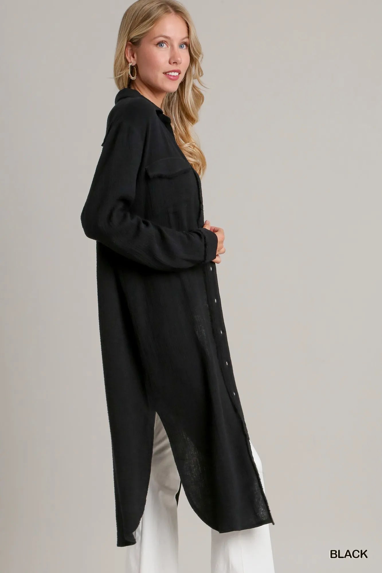 Umgee Cotton Gauze Button Down Shirt Dress | Midi Dresses Daverri Fashions