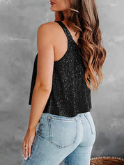 Black Sequin Scoop Neck Tank | Tank Tops Daverri Fashions