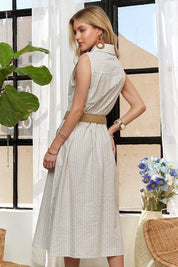 ADORA Striped Button Down Sleeveless Midi Dress | Mid Dresses Daverri Fashions