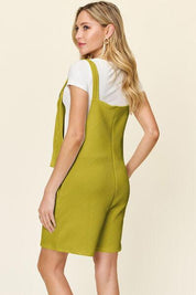 Double Take Full Size Textured Shortalls | Shortalls Daverri Fashions