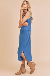 Aemi + Co Round Neck Midi Tank Dress with Pockets | Tank Dresses Daverri Fashions