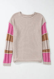 Color Block Round Neck Long Sleeve Sweater | Sweaters Daverri Fashions