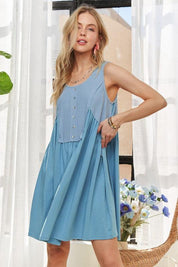 ADORA Decorative Button Sleeveless Babydoll Dress | Babydoll Dresses Daverri Fashions