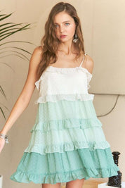 Gum Leaf ADORA Swiss Dot Ruffled Tiered Mini Dress | Mini Dresses Daverri Fashions