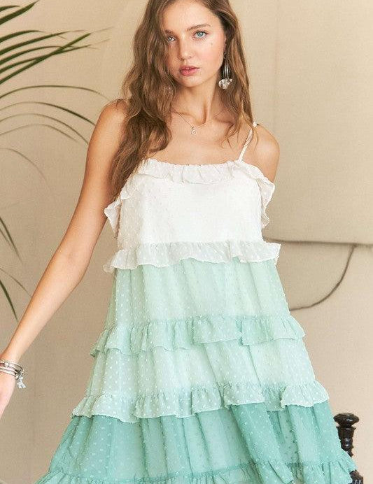 Gum Leaf ADORA Swiss Dot Ruffled Tiered Mini Dress | Mini Dresses Daverri Fashions