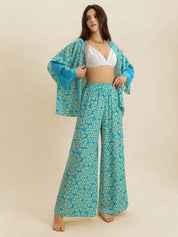 Open Front Printed Top and Pants Set | Loungewear Sets Daverri Fashions