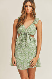 Sage MABLE Floral Side Cutout Ruffled Mini Dress | Daverri Fashions