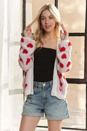 ADORA Fuzzy Heart Button Down Cardigan | Cardigans Daverri Fashions