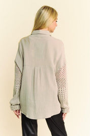 Davi & Dani Crochet Sleeve Crinkled Texture Shirt | Tops Daverri Fashions