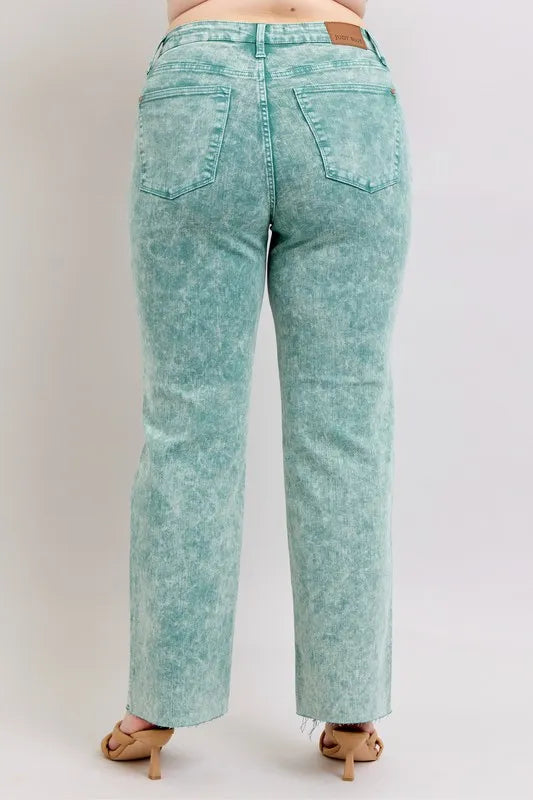 Judy Blue Full Size High Waist Garment Dyed Raw Hem Dad Jean Plus Size | Daverri Fashions