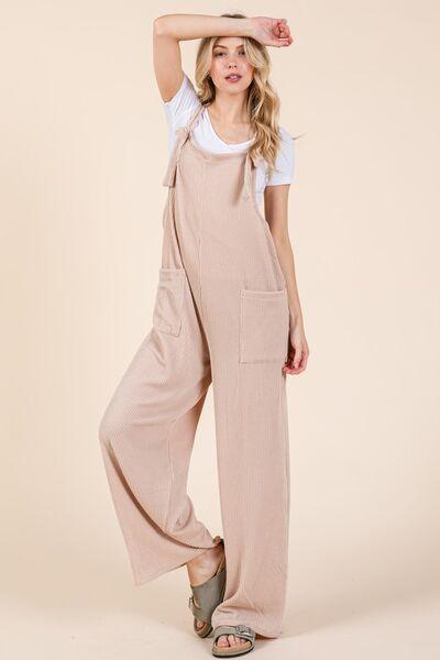 BOMBOM Wide Leg Ribbed Overalls with Pockets | Overalls Daverri Fashions