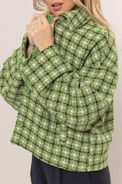 HYFVE Tweed Plaid Button Up Collared Neck Jacket | Jackets Daverri Fashions