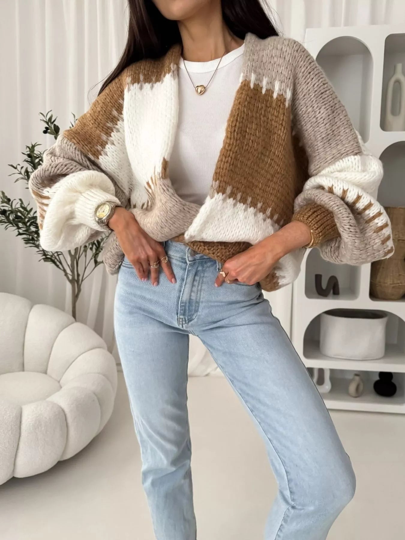 Color Block Open Front Cardigan | Cardigans Daverri Fashions