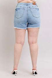 Judy Blue Tummy Control Raw Hem Denim Shorts | Denim Shorts Daverri Fashions