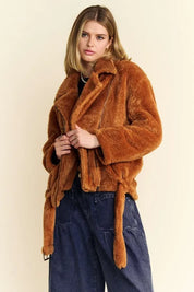 Davi & Dani Fuzzy Zip Up Collared Neck Jacket | Daverri Fashions