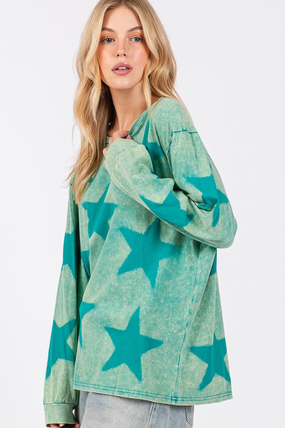 SAGE + FIG Mineral Wash Star Pattern T-Shirt | T-Shirts Daverri Fashions