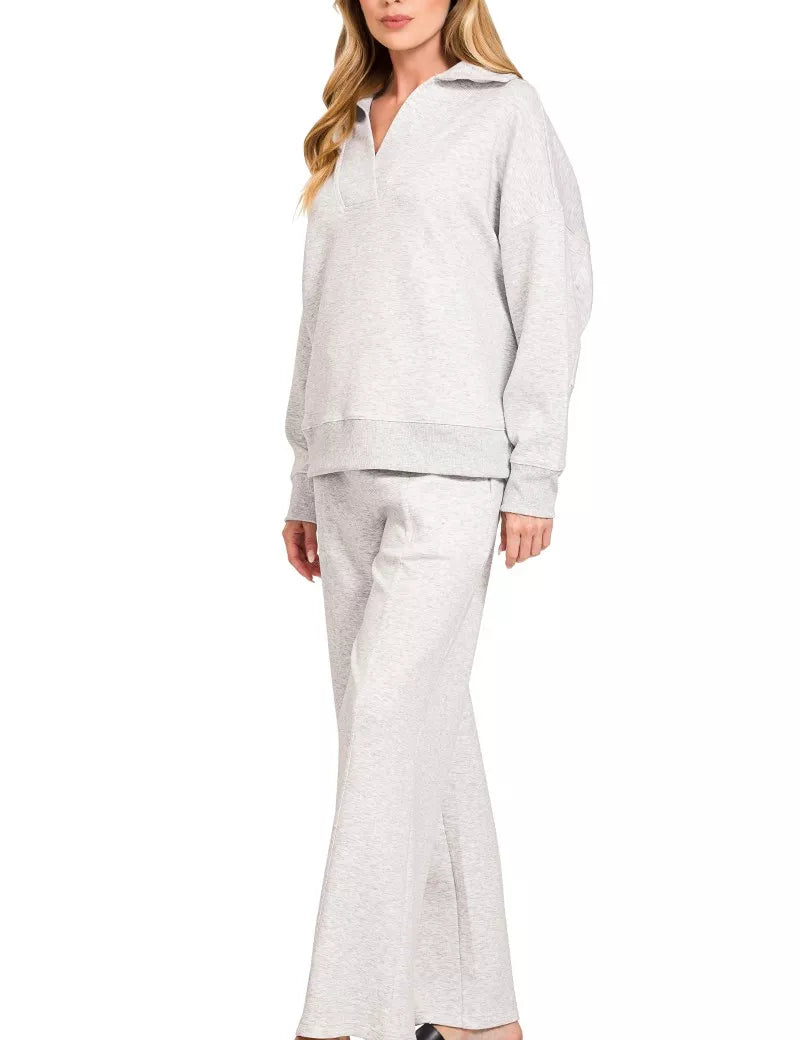 Zenana Scuba Collared Pullover and Pants Set | Loungewear Sets Daverri Fashions