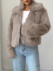 Khaki Fuzzy Zip Up Cropped Jacket | Jackets Daverri Fashions
