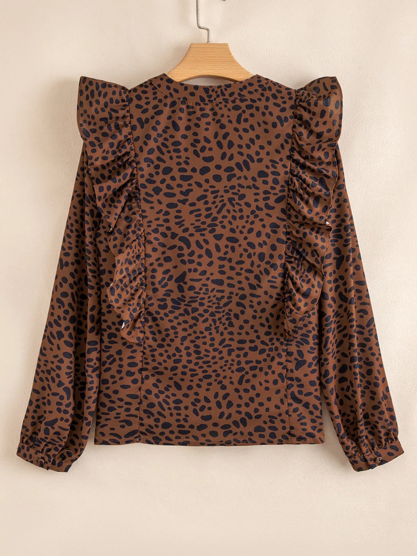 Leopard Print Ruffled Puff Sleeve Blouse | Blouses Daverri Fashions