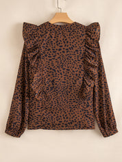 Leopard Print Ruffled Puff Sleeve Blouse | Blouses Daverri Fashions